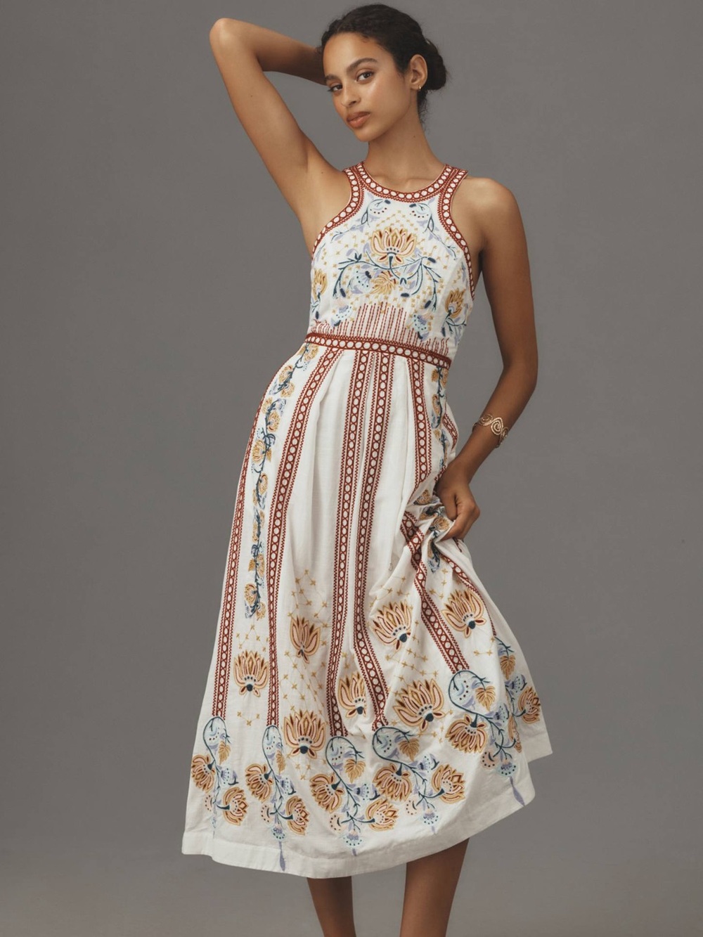 By Anthropologie Embroidered Back-Cutout Midi Dress Size 0